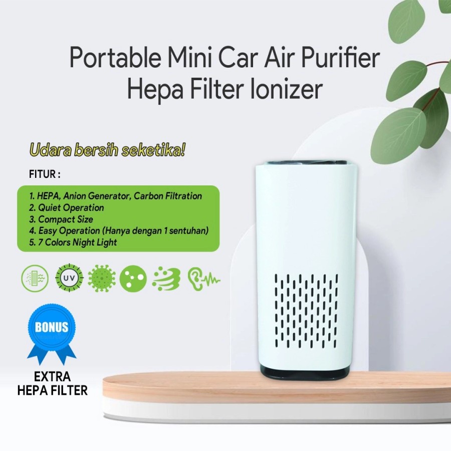Air Purifier Mini Purifier Portable Purifier Hepa Filter Ionizer Bonus Extra Filter