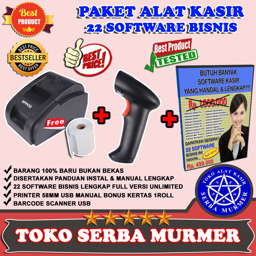 PAKET PRINTER BARCODE KASIR PLUS 22 SOFTWARE