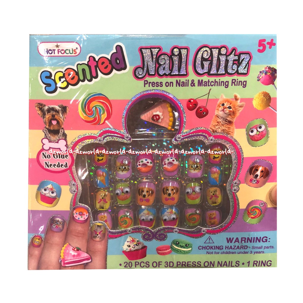 Hot Focus Scented Nail Glitz Hiasan Kuku Tempel 20pcs Hotfocus Hot fokus Hias Kuku Nails For Kids Hiasan Kuteks Kutek Anak Kuku Kuku