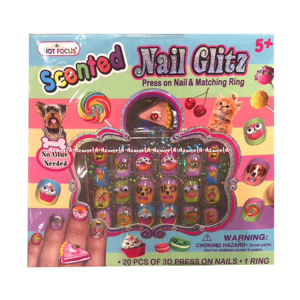 Hot Focus Scented Nail Glitz Hiasan Kuku Tempel 20pcs Hotfocus Hot fokus Hias Kuku Nails For Kids Hiasan Kuteks Kutek Anak Kuku Kuku