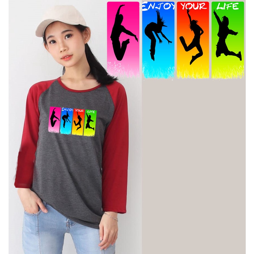 Kaos Raglan Abu Tua Lengan Panjang Gambar Enjoy