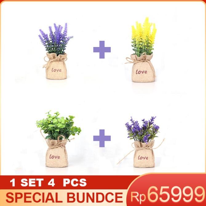 AONEZ 4 pots Karung tanaman air, bunga buatan, tanaman hijau plastik