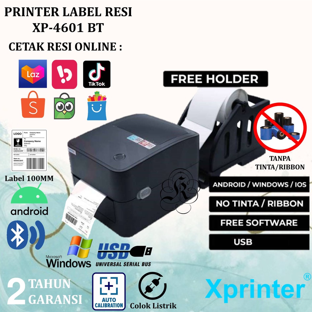 Xprinter XP4601 Printer Label Barcode Direct Thermal A6 100 mm 4&quot;x6&quot; XP-4601 USB Bluetooth Wifi Cetak Stiker Thermal Resi Pengiriman Expedisi Marketplace Nama Harga Barang XP 4601