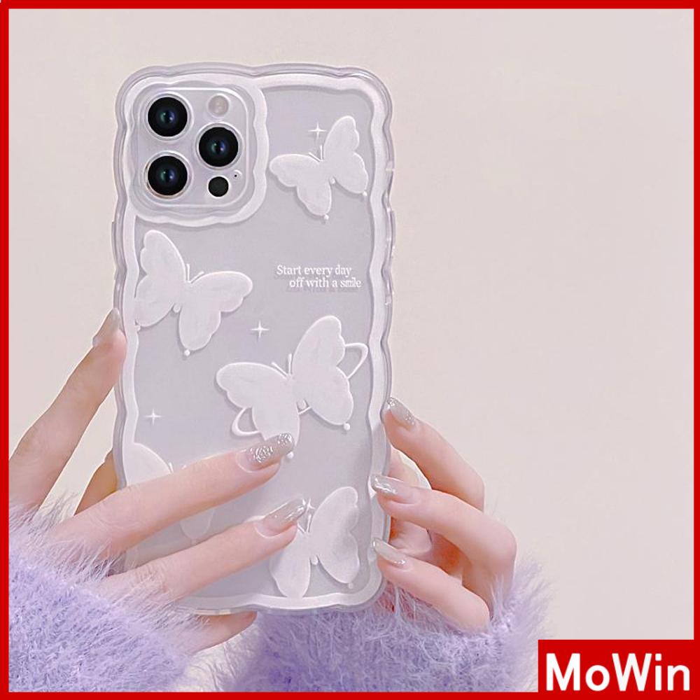 iPhone Case Silicone Soft Case Clear Case Wave Non-Slip Shockproof Camera Full Coverage Protection White Butterfly For iPhone 13 Pro Max iPhone 12 Pro Max iPhone 11 iPhone 7 Plus