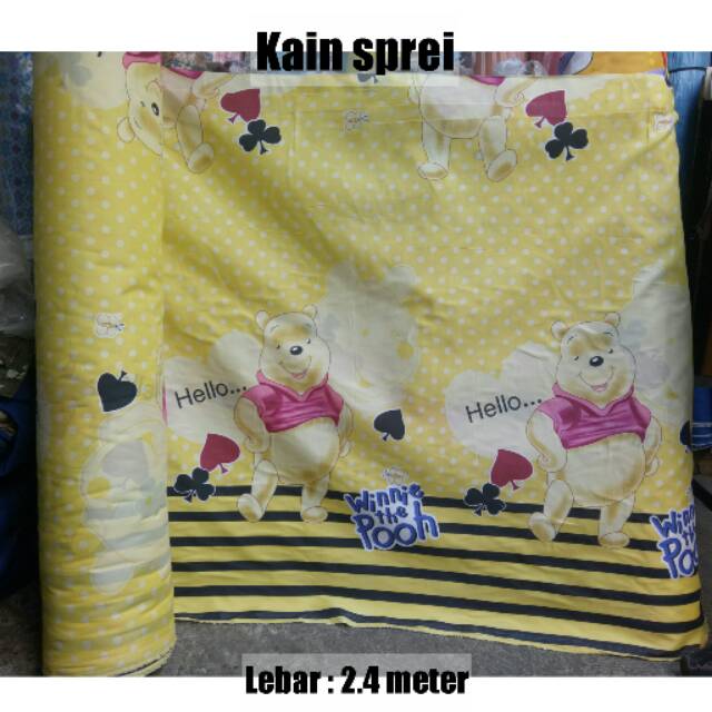 BAHAN KAIN SPREI MOTIF KARTUN POOH ANAK KUNING LUCU /KAIN SPREI ANAK COWOK CEWEK METERAN GULUNGAN
