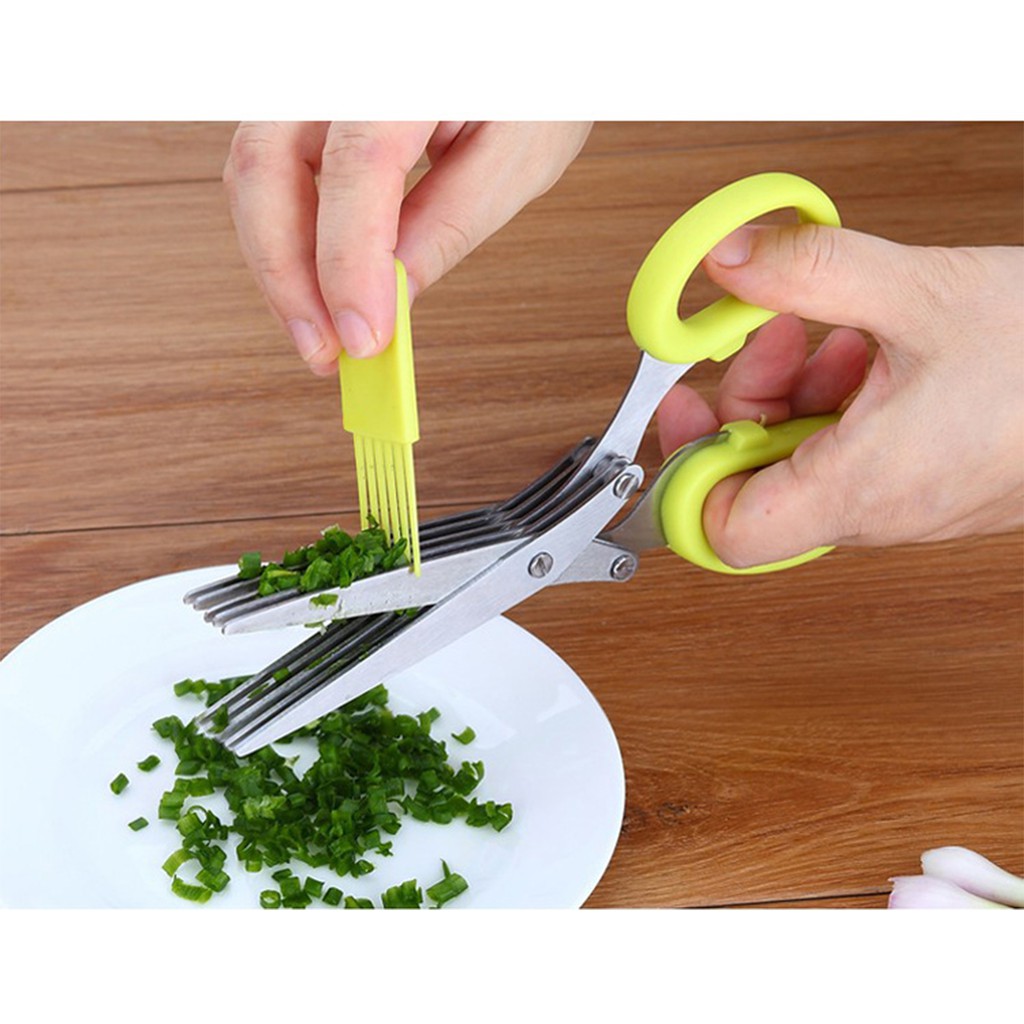 HOVELSHOP Gunting Pemotong Daun Bawang Stainleess 5 Lapis Kitchen Scissor Serbaguna