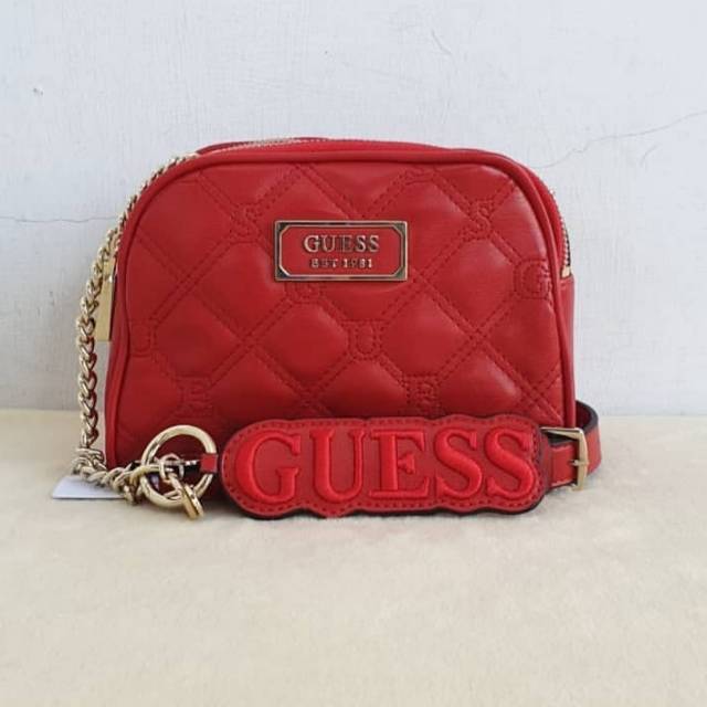 guess quilted emboss red bag