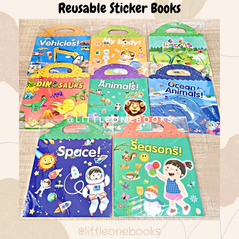 

reusable sticker book / buku sticker anak hewan kendaraan luar angkasa tubuh manusia dinosaurus musim serangga