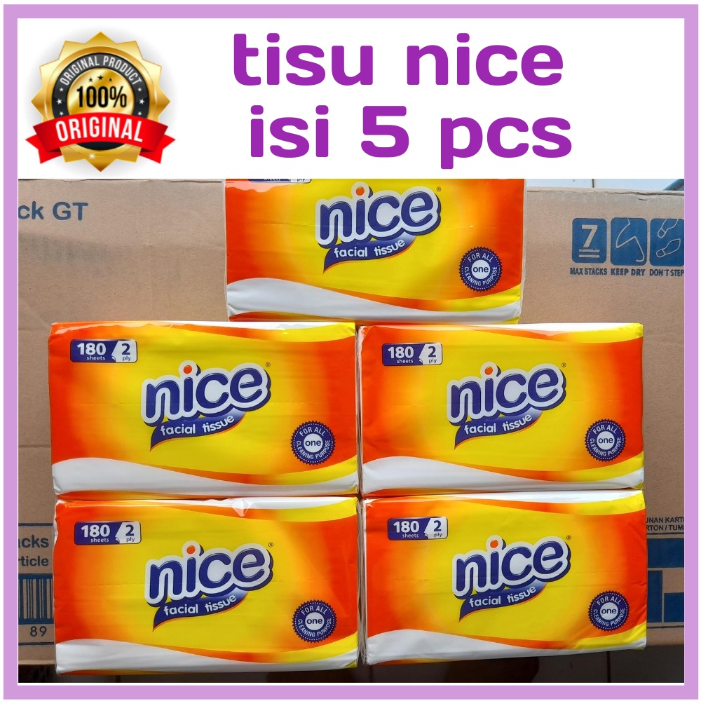 Tisu Tissue Nice Murah Promo PAKET 10 Pack 5 Pack 180 Sheet 2 Ply Atau Tisu Kering-5 pack