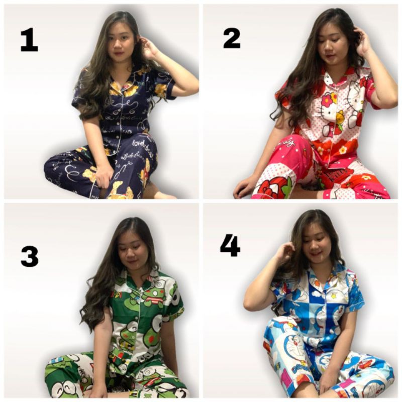 baju tidur piyama CP motif bahan katun eropa