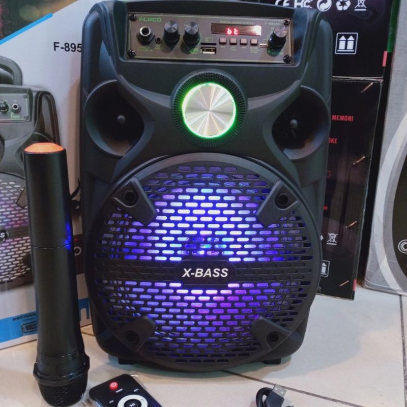 Speaker Bluetooth Karoke Fleco 8,5 inch/Speaker X-Bass f -8955 + Mic wireless Aktif