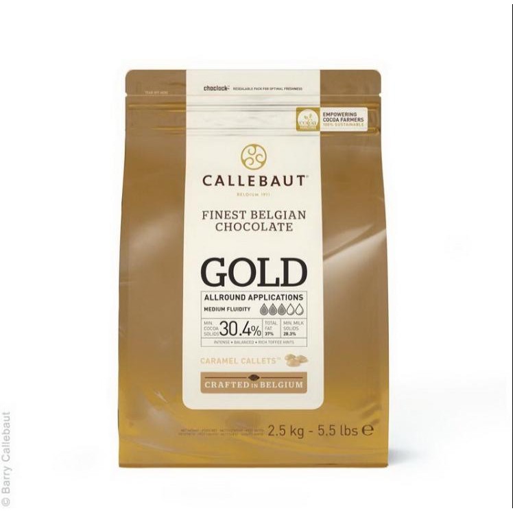 

Barey Callebaut Gold Gold Caramel Chocolate Callets Rep 250gr Gosend/Grab!!
