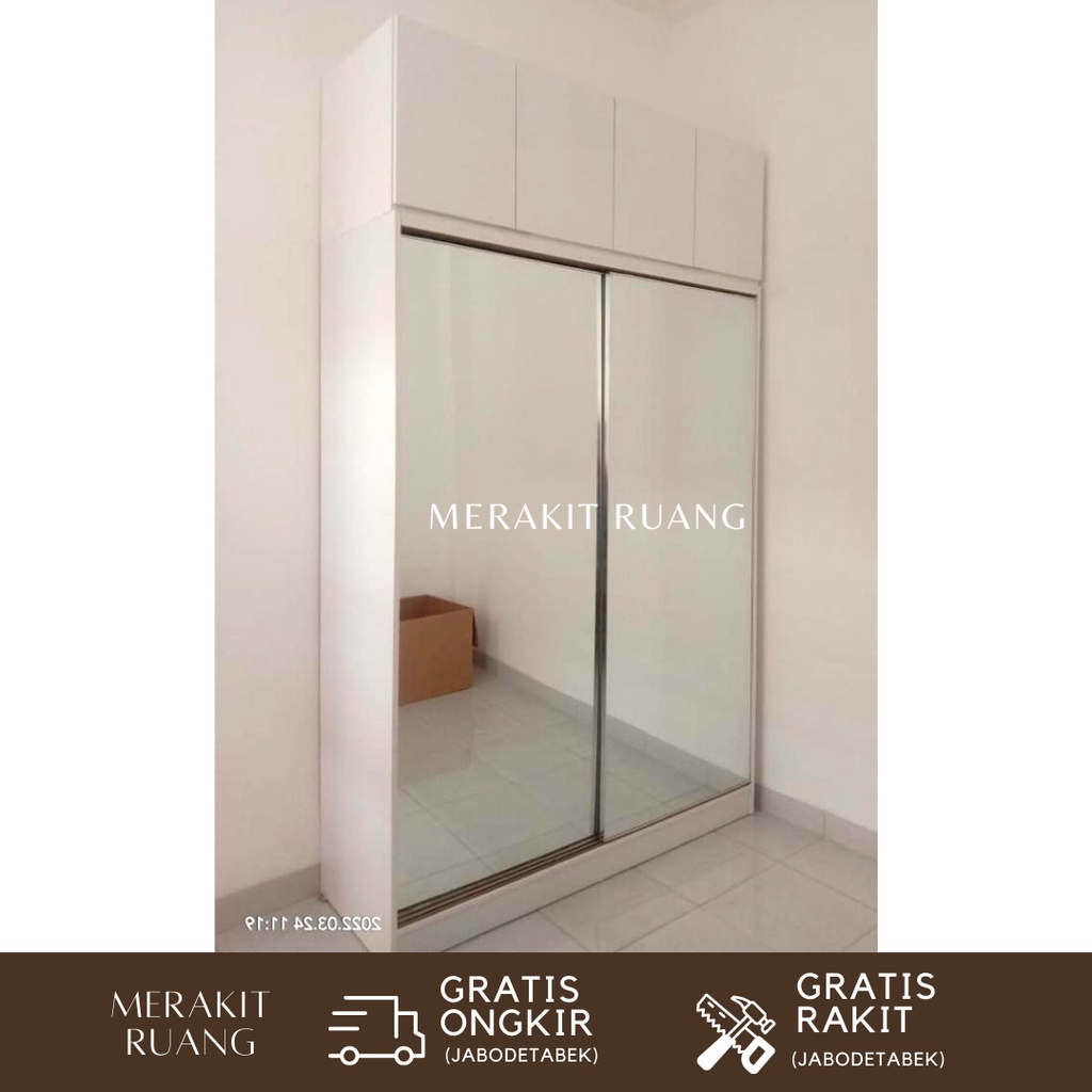 Jual Lemari Pakaian Sliding Premium 2 Pintu Dengan Kabinet Atas Elegan ...