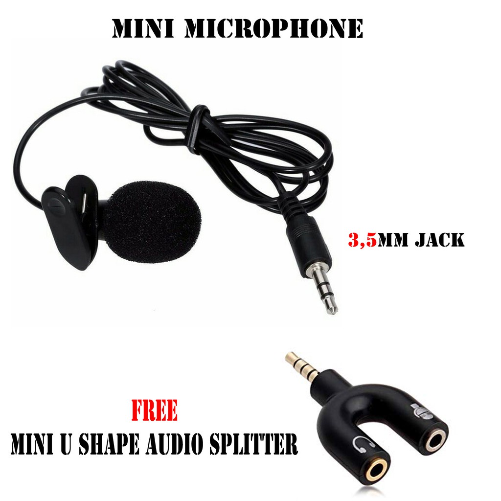 Mic  Splitter | Sambungan | Mic Clip On | Konten Video | Rekam Video dan Sura | Audio Headset