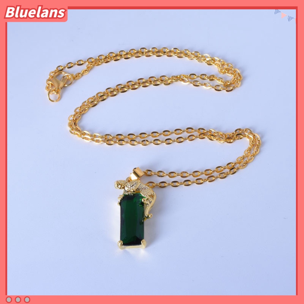 Bluelans Kalung Rantai Dengan Liontin Batu Emerald Bentuk Leopard Warna Emas