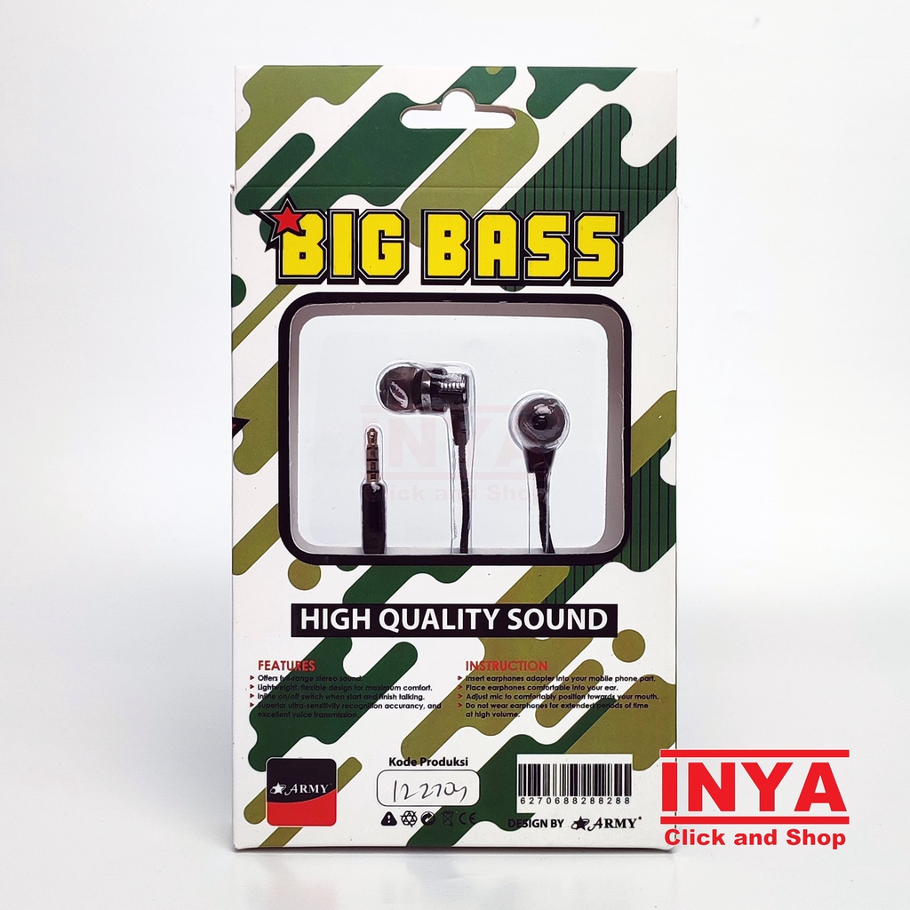 ARMY BIG BASS PREMIUM EARPHONES - For DC 3.4mm Interface