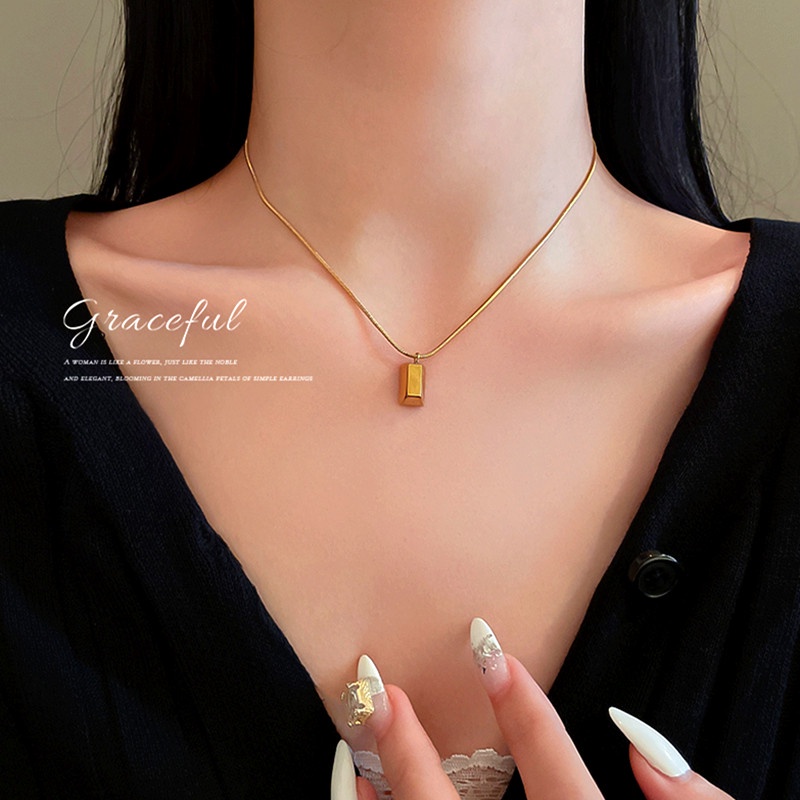 Kalung Titanium Minimalis Korea Nugget Emas 18k  Anti Karat Wanita Perhiasan