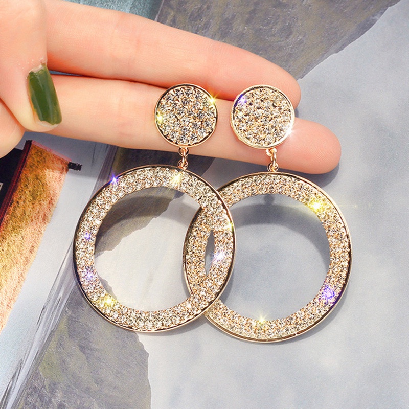 Anting Tusuk Sterling Silver 925 Model Bulat Dengan Berlian Imitasi Untuk Wanita