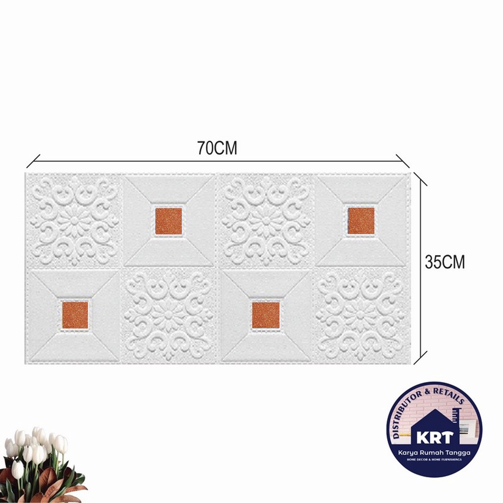 Murah Hemat Paket 10 Lembar Wallpaper Dinding 3D Foam Stiker Dinding Plafon Waterproof Kedap Suara-10 PCS KRISTAL ORNGE