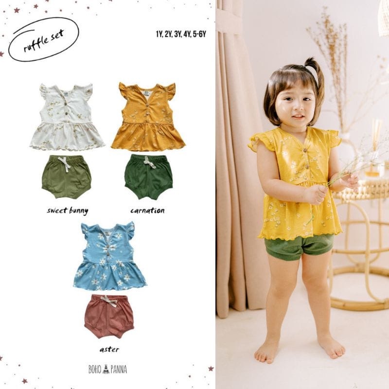 Baju Bayi Ruffle Set Setelan Anak Perempuan Bohopanna1-6 Tahun