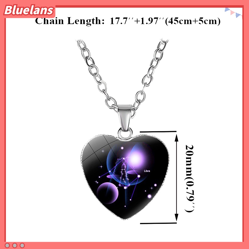 Bluelans Love Heart Necklace Fashion Charming Glass 12 Zodiac Constellations Sign Pendant for Women