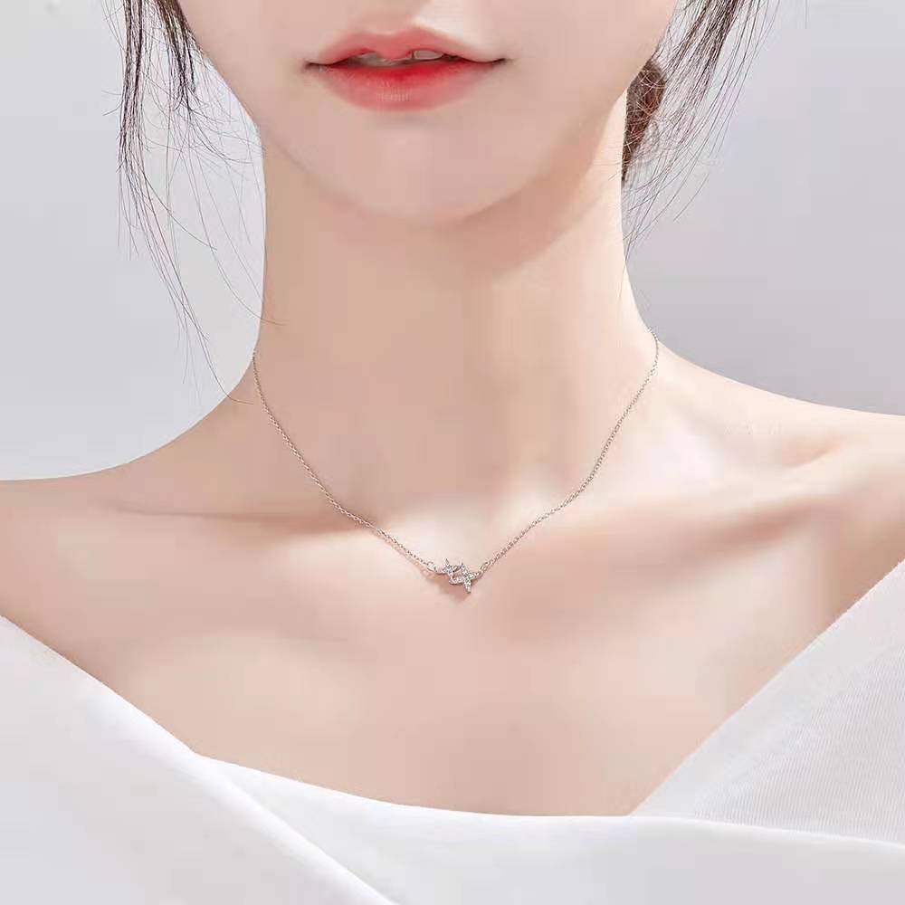 Kalung Rantai Sterling Silver 925 Liontin Bintang Hias Kristal / Berlian Imitasi Untuk Wanita