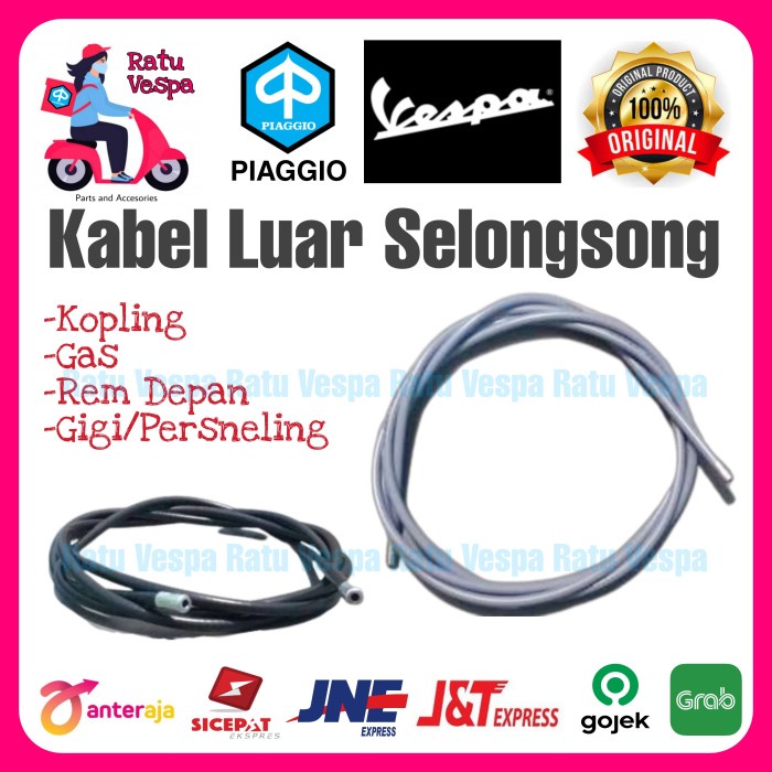 Kabel Luar selongsong tali Gas,Kopling,Persneling Gigi,Rem Depan Vespa - Hitam