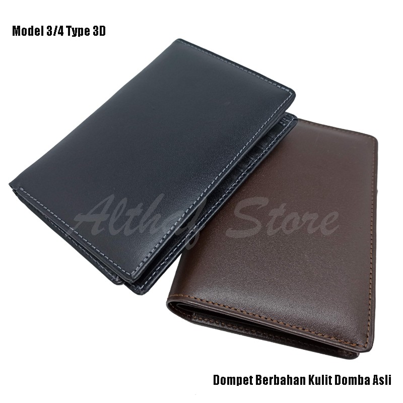 AL-Leather Dompet Pria Kulit Asli Panjang 3/4 Hitam Coklat