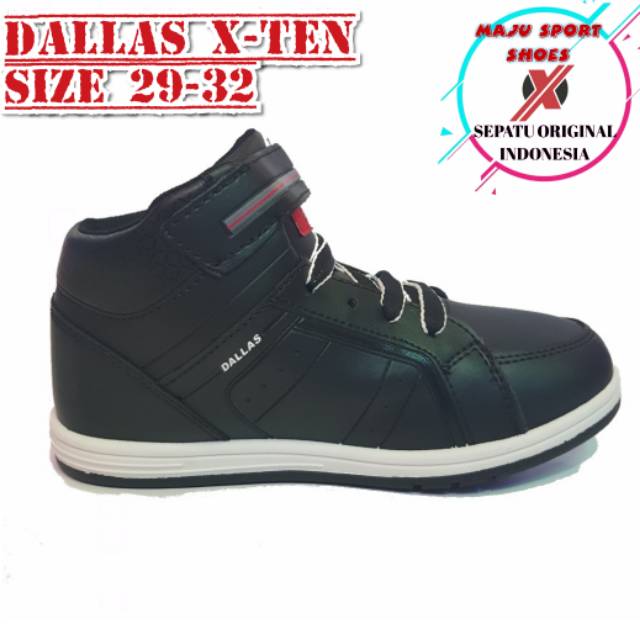 Sepatu sekolah original Dallas X-ten perekat tali resleting Hitam Putih