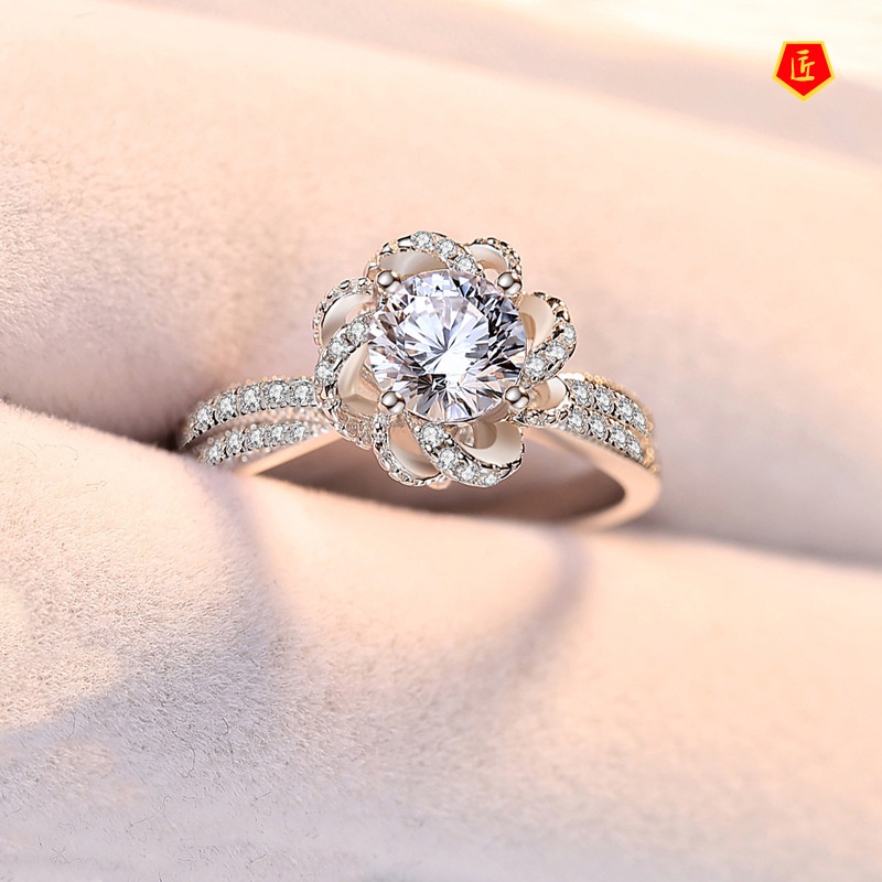 [Ready Stock]1 Karat Luxury Inlaid Moissanite Diamond Rose Ring Pt950 Platinum