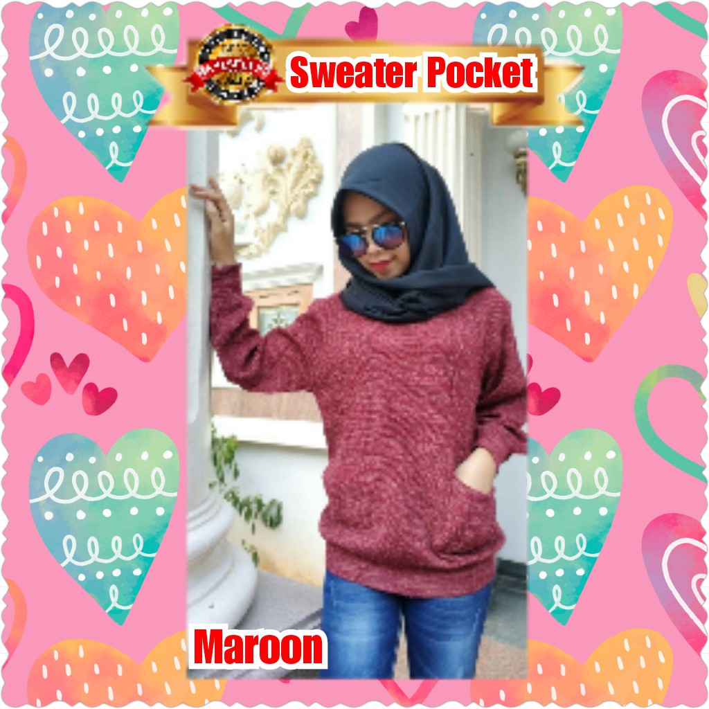 SWEATER POCKET / RAJUT PREMIUM / MAROON / CREAM / BLACK / NAVY / ARMY / GREY / TERMURAH