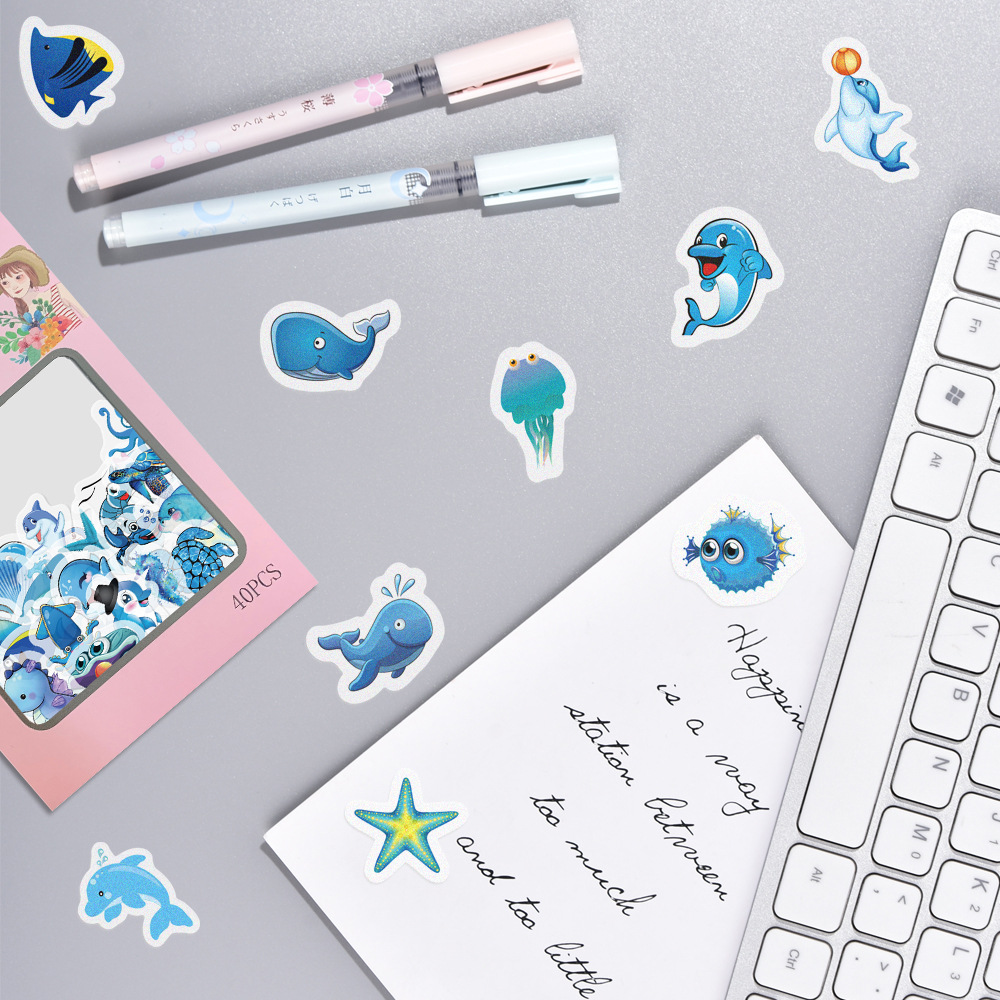 Blue ocean hand account stickers for DIY decoration painting book diary and paper hand account stickers 40 pieces