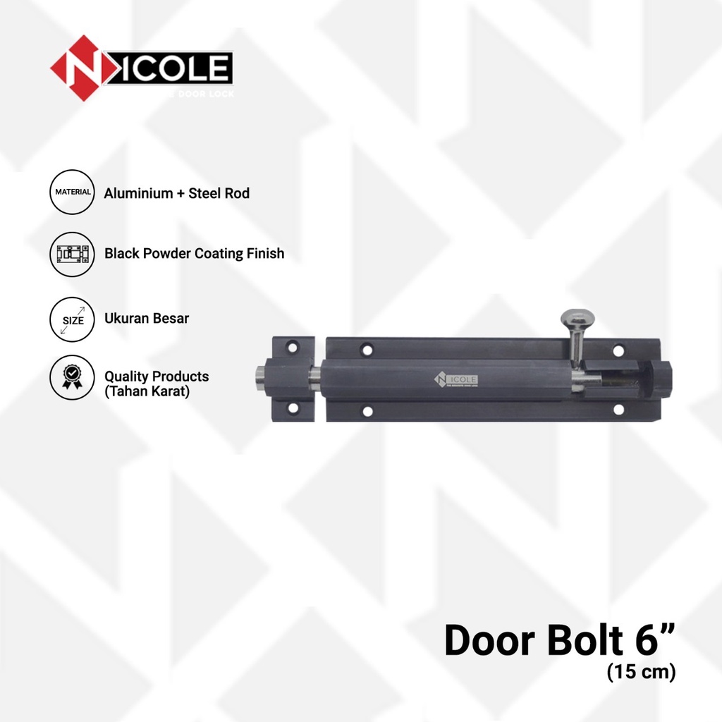 Nicole Grendel Slot Pintu Bulat Segi 6 / Hexagon Door Bolt Black