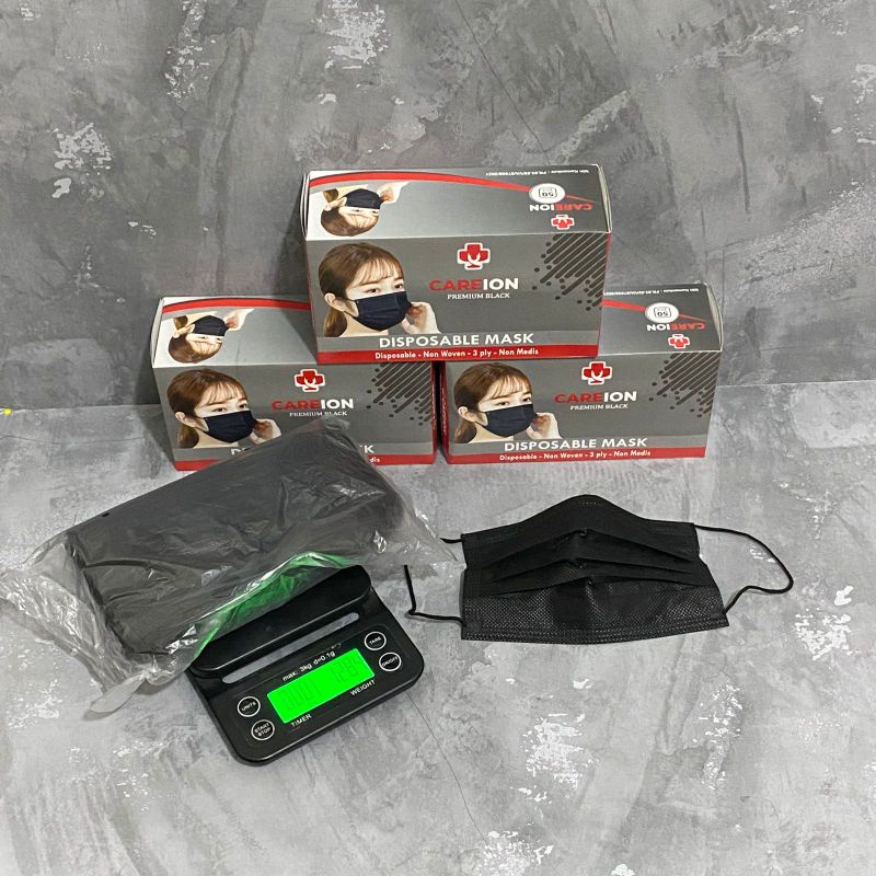 Masker Earloop Hitam careion 50pcs