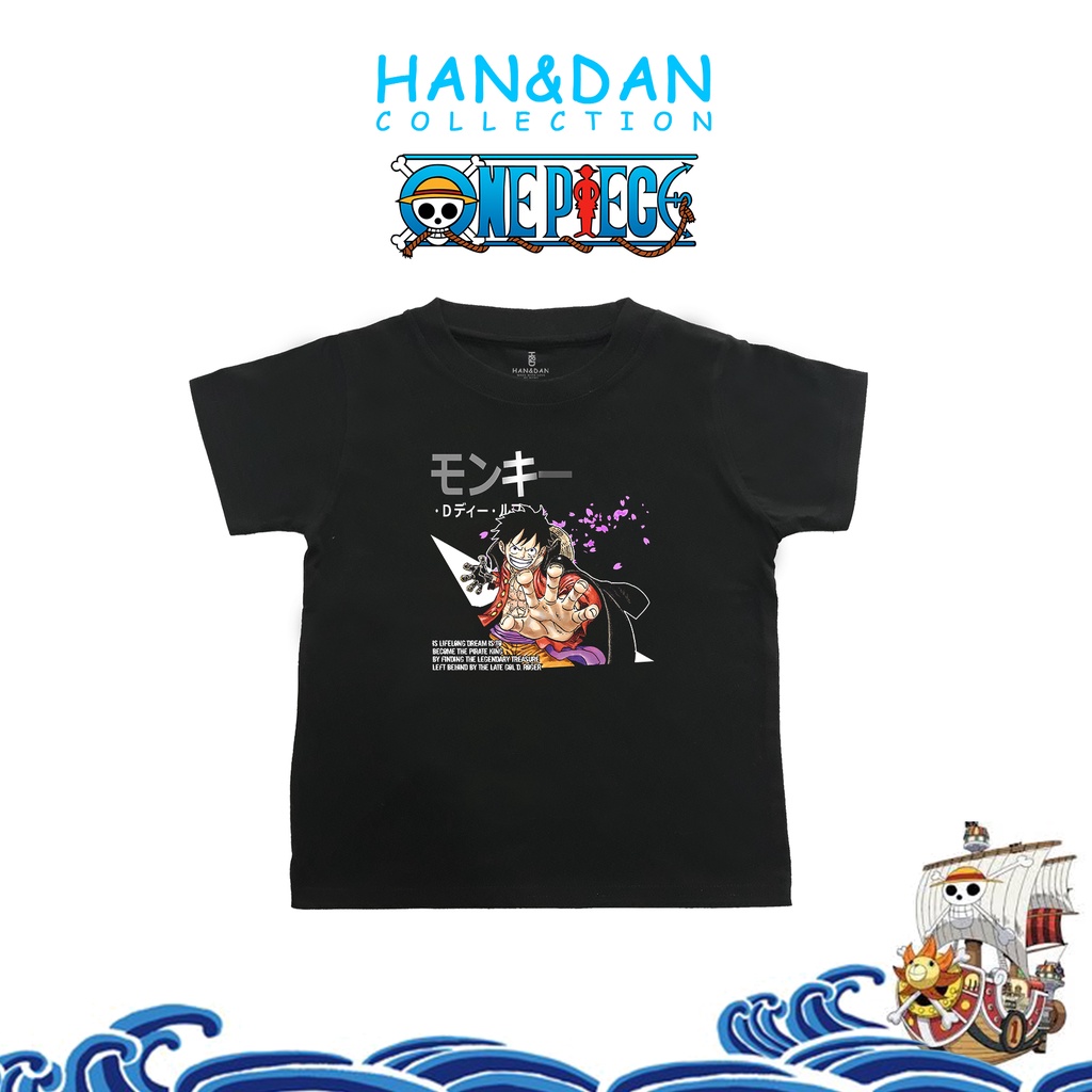 Han&Dan Basic tee Anime One Piece Luffy "LUFFY WANO" 1Y-11Y Unisex - Kaos Anak laki laki - Kaos Anak