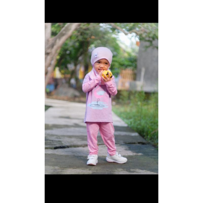 TERBARU BAJU ANAK DAILY HIJAB SERI KAOS EKSLUSIF  Baby Danish Flamingo