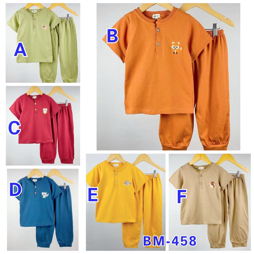 SETELAN ANAK UNISEX WARNA POLOS BORDIR MOTIF HEWAN 1-6 TAHUN