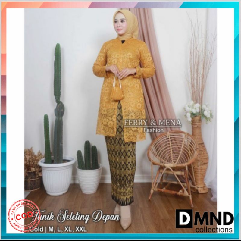 SETELAN TUNIK BROKAT/SETELEN TUNIK SLETING DEPAN/TUNIK MODERN/TUNIK PESTA