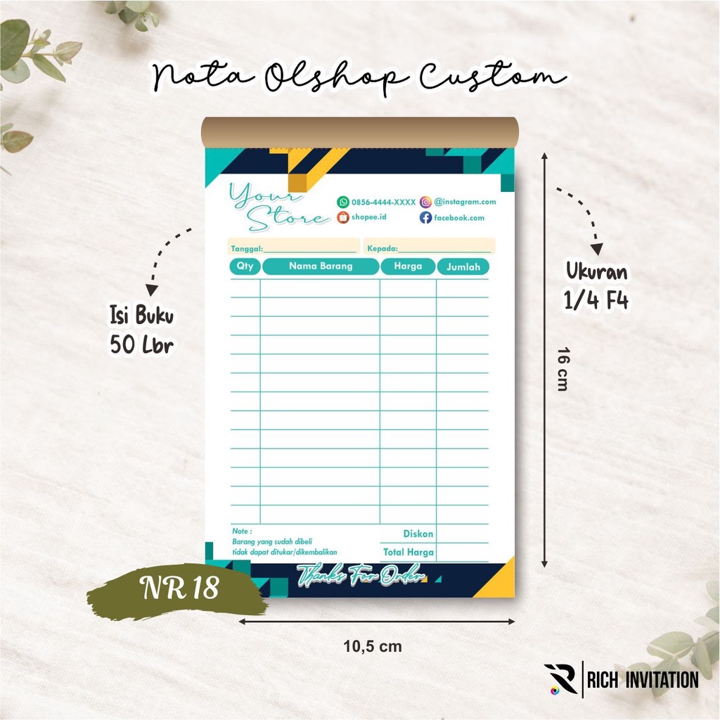 

NOTA CUSTOM OLSHOP 1 PLY FULL COLOUR - NOTA ONLINE SHOP MURAH
