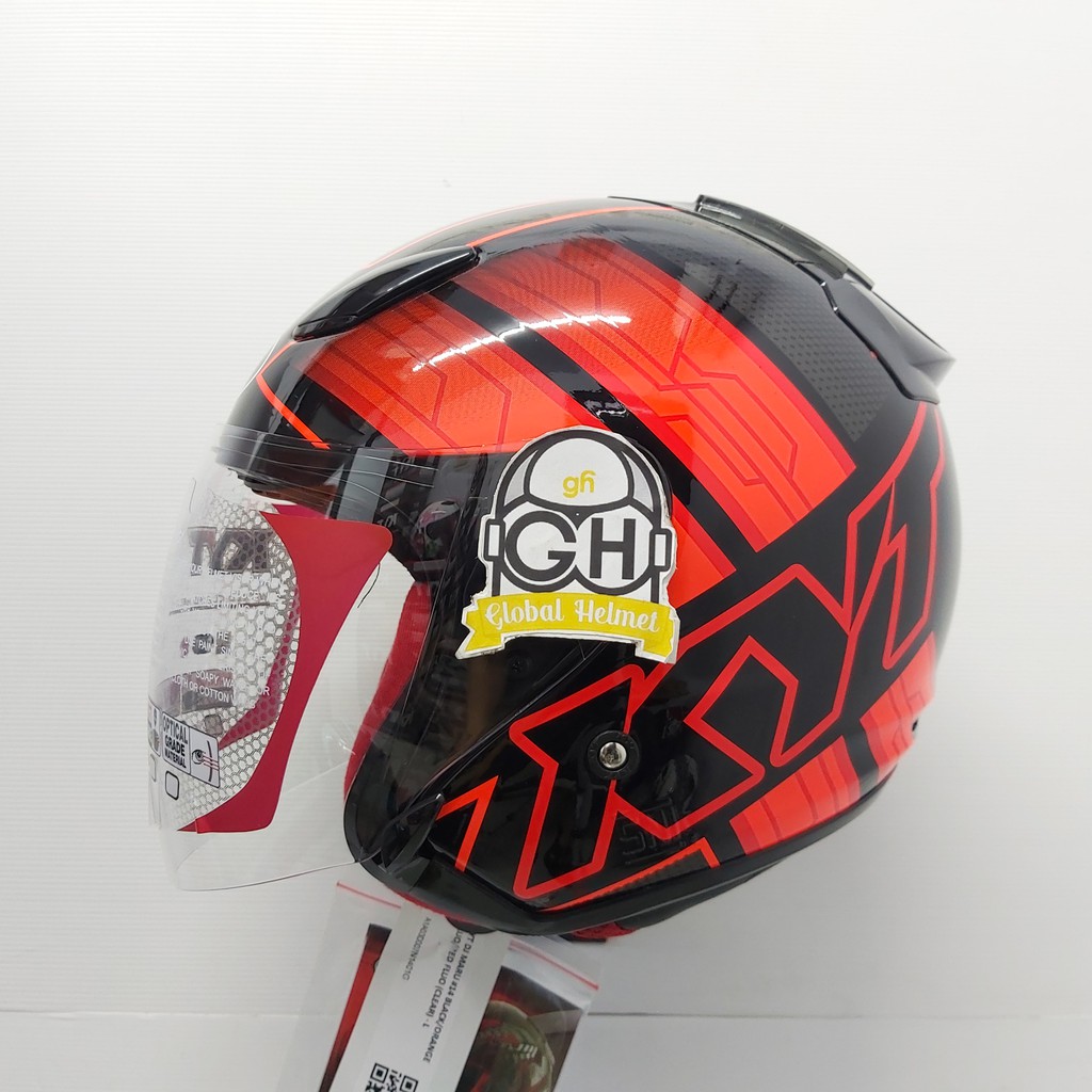 HELM HALF FACE KYT DJ MARU KYT DJMARU MOTIF #14 BLACK RED FLUO