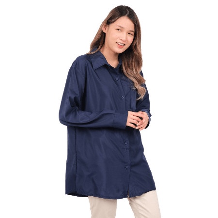 Hem Shakira Blouse Wanita Kantoran Polos Blus Motif Garis Garis Putih  LG418 06246 Kemeja Oversize