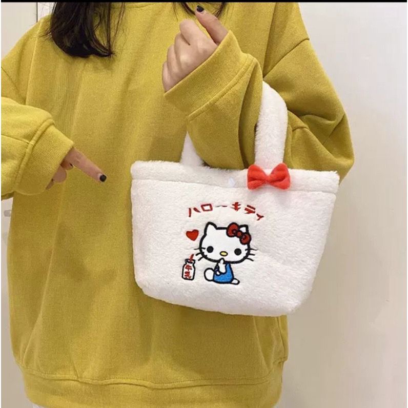 Tas Tenteng Bulu Sanrio Character Contestants CINNAMOROLL / Tote Bag Sanrio White Lucu Imut Gemoy Empuk Halus Karakter Kartun Cinnamoroll My Melody / Hand Bag Bulu Sanrio / Bucket Bag Bulu Sanrio