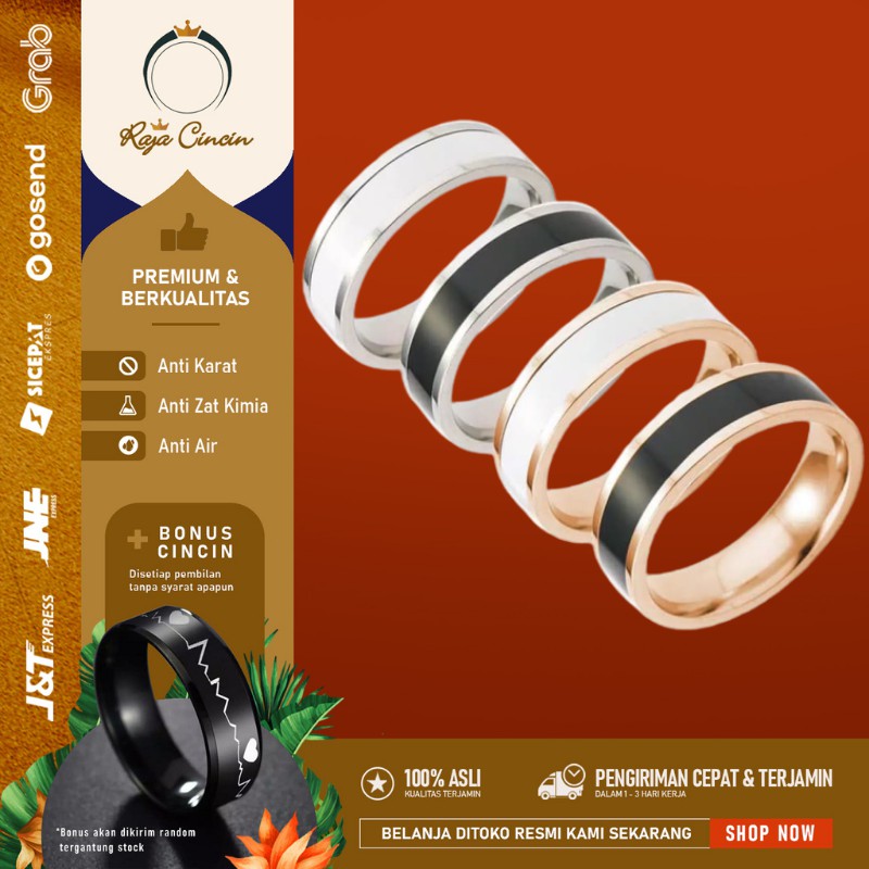 Cincin Titanium Perak Emas Pria Wanita Xuping Hitam Palladium Silver Kasual Asli BTS SET