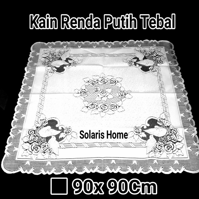 Taplak Meja - Taplak Kotak Persegi Kain Renda Polos Putih Tebal Mejateras,Meja Tamu