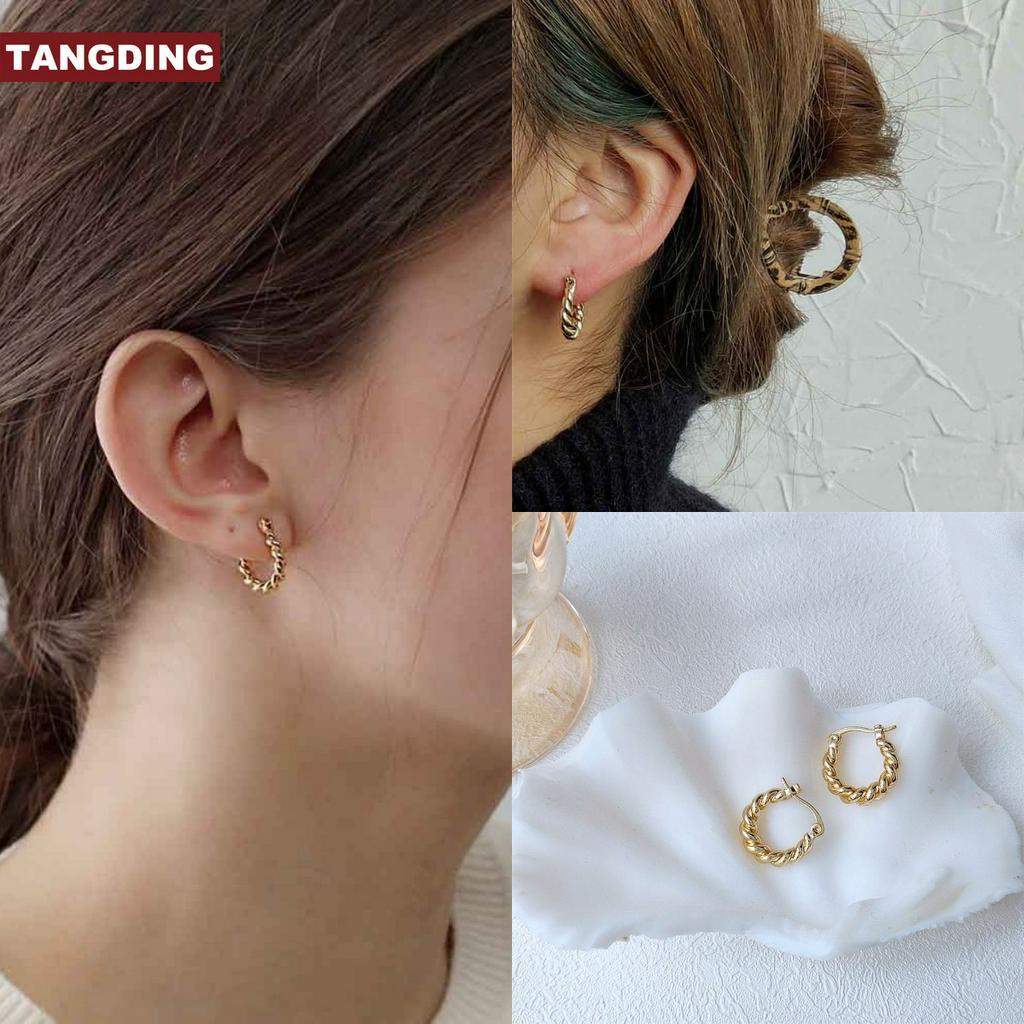 【COD Tangding】Small Twist Hoop Earrings Simple Fashion Twine Cricle Piercing Earstuds Jewelry Accessories