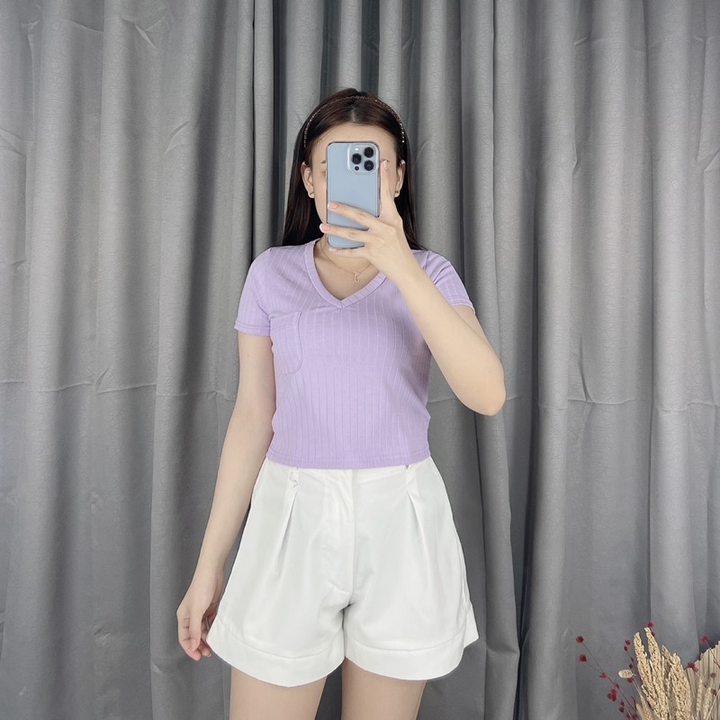 Knit crop top pocket 051 | Crop top knit