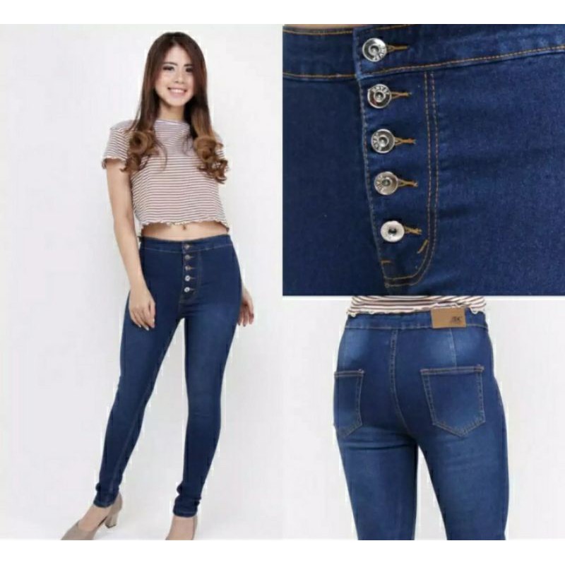 Celana Haight waist wanita-celana jeans wanita-celana kancing 5 size 27-34