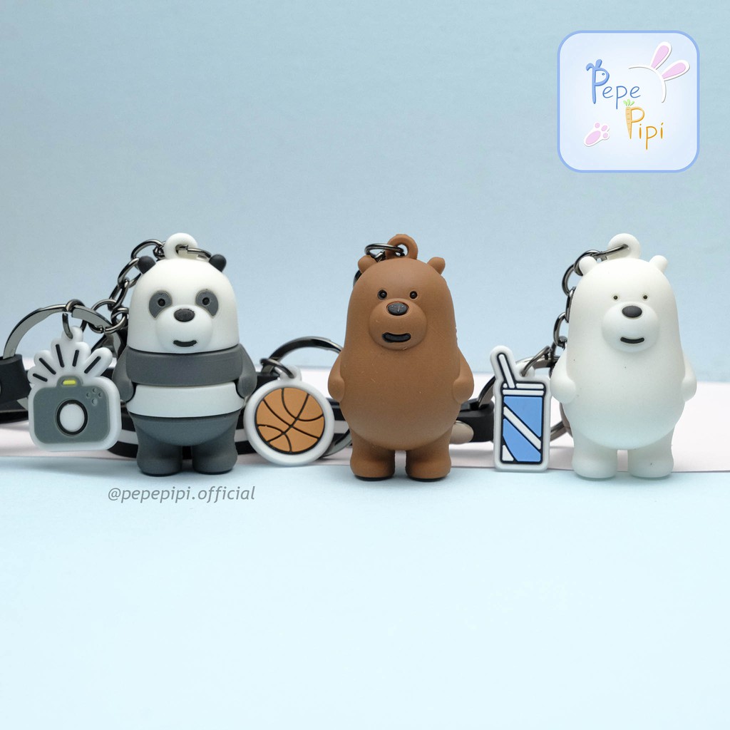 Gantungan Kunci WBB - We Bare Bear Keychain Tas Beruang - Grizzly Panda Ice Bear Lucu Murah Unik