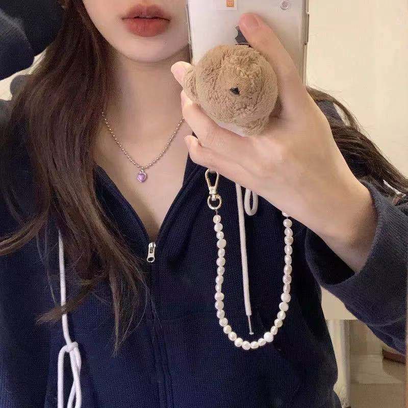 Ins gaya dingin ungu jantung kalung wanita berbentuk hati liontin temperamen manik-manik bulat klavi