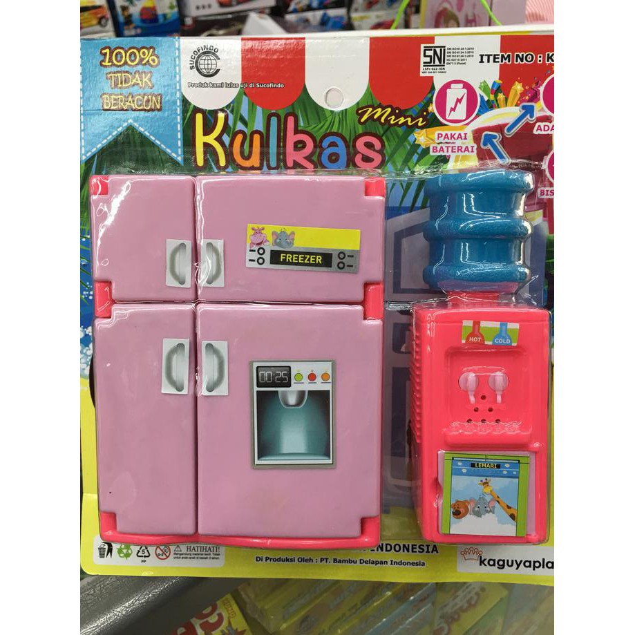 Mainan anak kulkas nyala dispenser galon refrigerator dapur mini masak